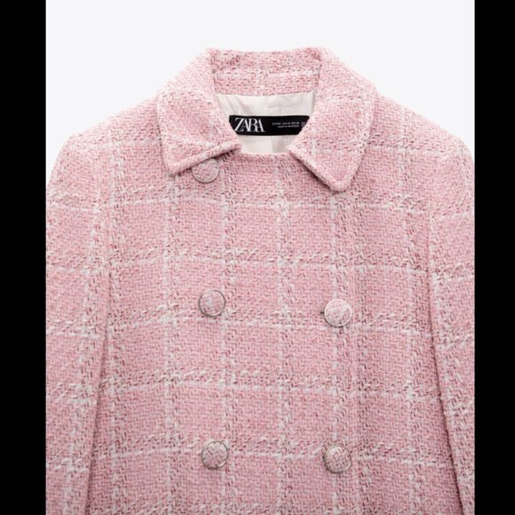 ZARA WOMEN NEW TEXTURED PLAID COAT SHORT JACKET PINK / WHITE 2413/152 XS - XL - Picture 9 of 12